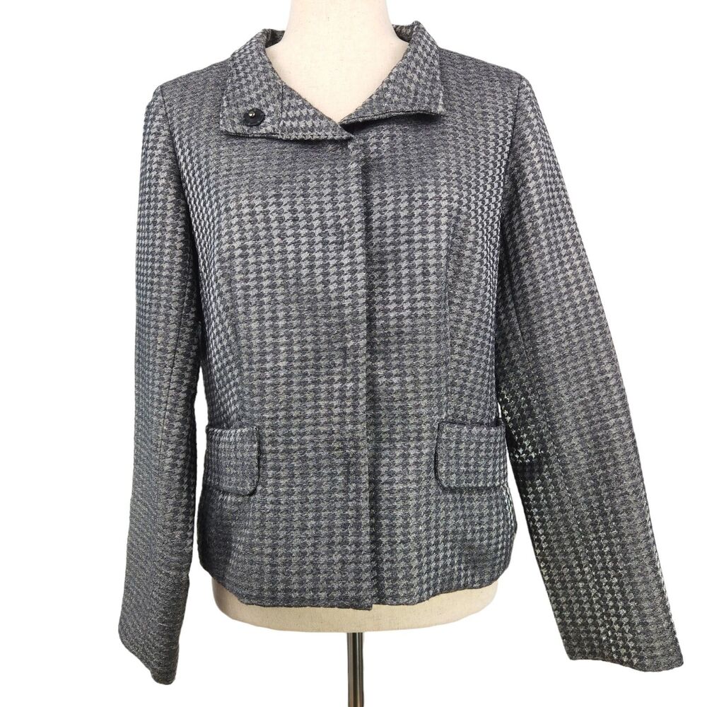 Coldwater Creek Womens Jacket Blazer Petite Size 10 Career Houndstooth Moto